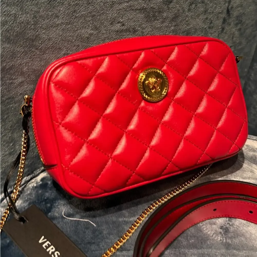 Versace Red Medusa Quilted Leather Crossbody Camera Bag/belt bag